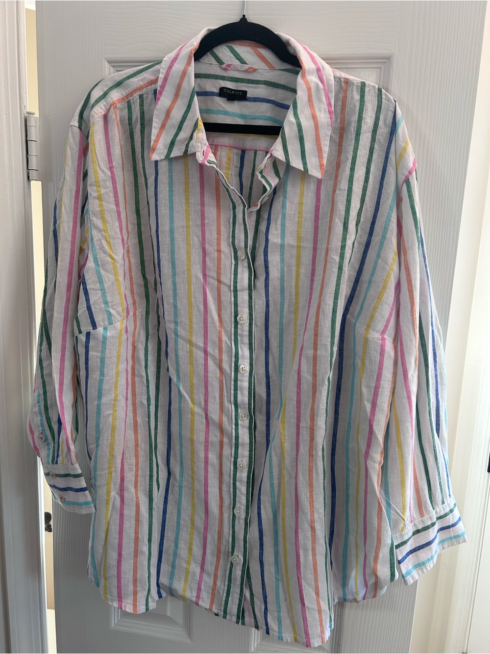 Talbots Plus LINEN EVERYDAY RELAXED SHIRT HARMONIOUS STRIPE 2X Cotton Buttondown - Picture 2 of 6